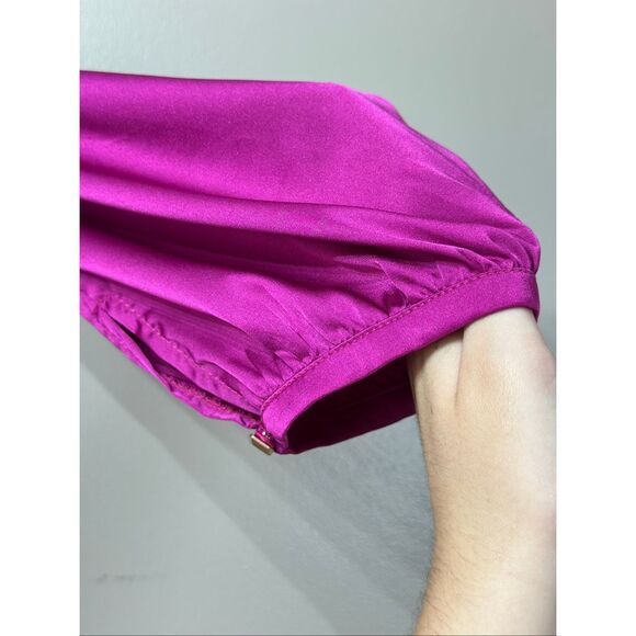 NWT Ieena For MAC DUGGAL High Neck Lined Magenta 3/4 Sleeve Midi Dress Women's 6 - Picture 3 of 14
